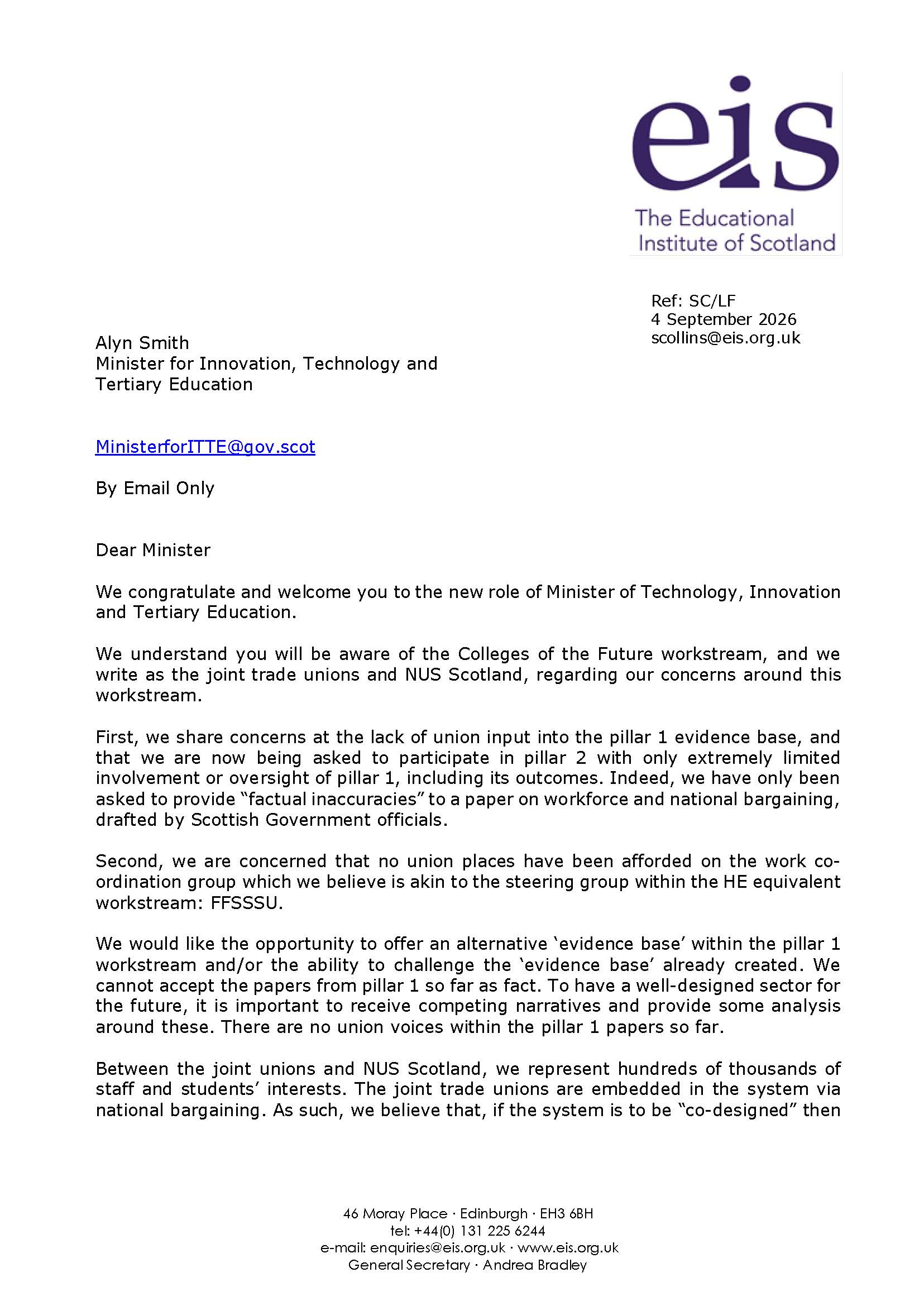 Joint Unions letter cover